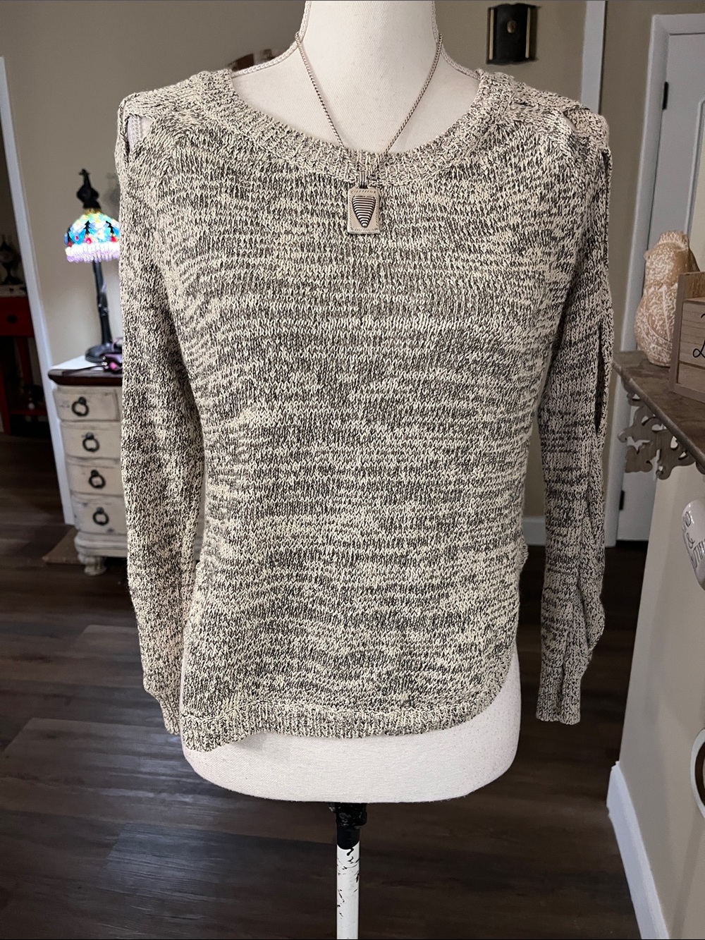 Lush Marled Crewneck Sweater in Cream and Gray